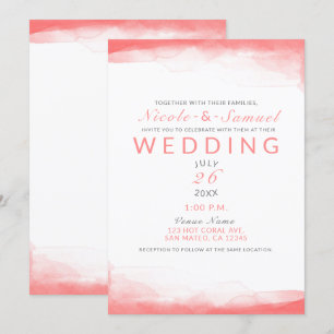 Convite Coral Quente Água Brilhante Colorido Casamento Mod