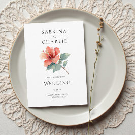 Convite Coral Red Hibiscus Floral Tropical Wedding