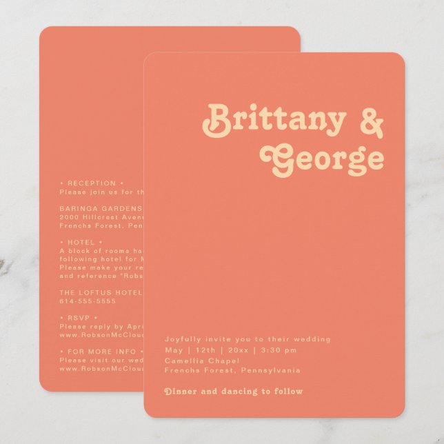 Convite Coral Retroativo Tudo Em Um Casamento De Bordas Ar (Frente/Verso)