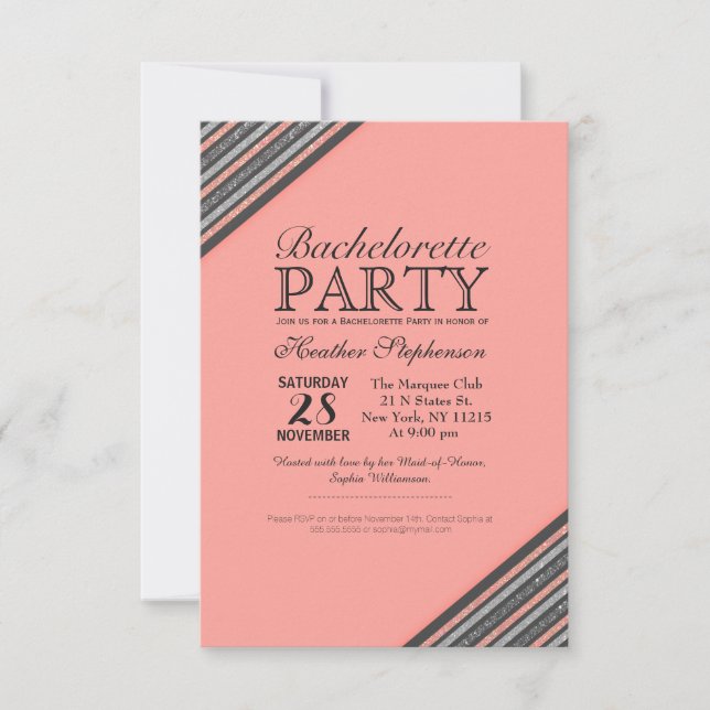 Convite Coral Rosa e Listras Luminosas (Frente)