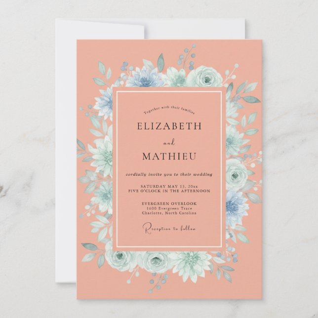 Convite Coral Soft Botanical Summer Wedding (Frente)
