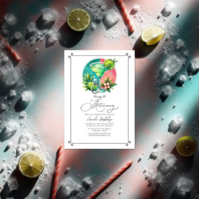 Convite Coral, Turquesa e Limões Margs & Matrimony Bridal (Coral, Turquoise and Lime Margs & Matrimony Bridal Invitation)