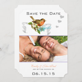 Convite Coral Vintage Bird Aqua & Lilac Salvar a Data