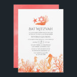Convite Coral Vivo De Aquarela Sob O Mar Bat Mitzvah<br><div class="desc">Cor do ano de 2019,  morador do morcego coral mitzvah convida corais,  estrelas-do-mar,  conchas e cavalos-marinhos personalizáveis para suas especificidades de eventos.</div>