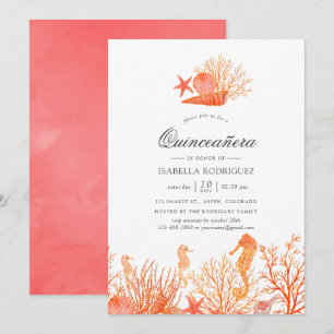 Convite Coral Vivo Debaixo do Mar Quinceañera