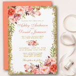 Convite Coral Watercolor Casamento Floral e Dourado das La<br><div class="desc">Cartão de Convite Para Casamento De Coral Floral Dourado De Água - Coral Coral Coral - Coral Traseiro</div>
