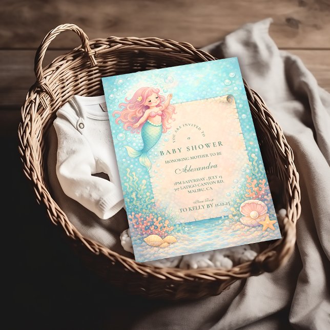 Convite Corallight Mermaid Keepsake Baby Shower (Criador carregado)