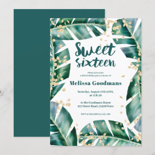 Convite Corante aquoso do ouro tropical moderno Sweet 16