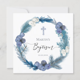 Convite Corante azul-inverno aquarela Baptismo