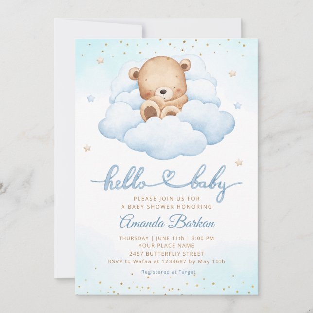 Convite Corante-d-água, Chá de fraldas azul (Frente)