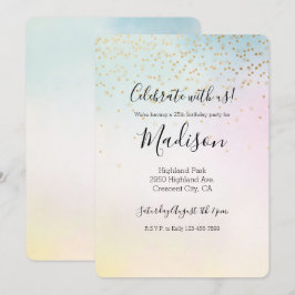 Convite Corante Dourado Confetti Amarelo Amarelo Unicorn A