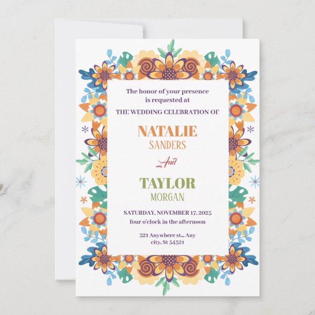 Convite Corante Floral, Tropical, Verão, Casamento Vibrant (Frente)