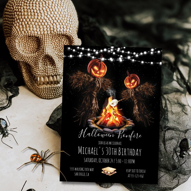 Convite Corda de luzes do Quintal de Halloween Bonfire (Criador carregado)