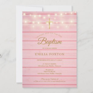 Convite Corda de Madeira Rosa Ilumina Batismo Cristais