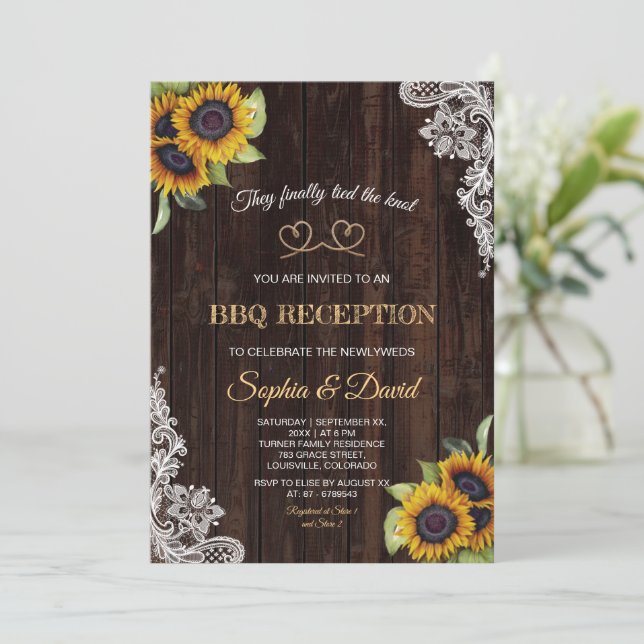 Convite Corda de Renda Charme Nós Damos o Nó Girassóis Chu (Em pé/Frente)