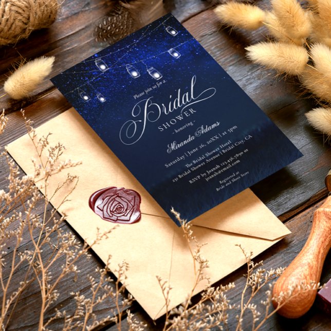 Convite Corda Elegante Luzes Azuis Chá de panela Noturno (Criador carregado)