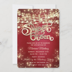 Convite Corda elegante rico vermelha acende brilho dourado