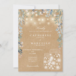 Convite Corda Floral Light Mason Jar Rustic Kraft Casament