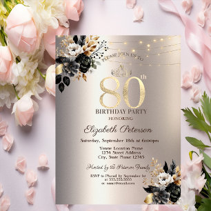 Convite Corda Rosa Negra Corda Leve 80 de Marfim Aniversár