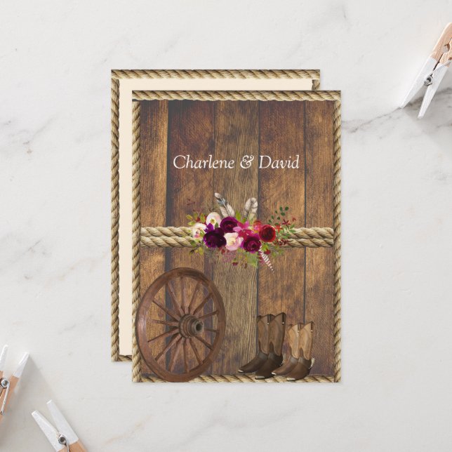 Convite Corda Rosa vermelha de Casamentos Ocidentais (Frente/Verso In Situ)