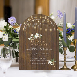Convite Corda Rústica Luz Arca Dourada Magnolia Casamento