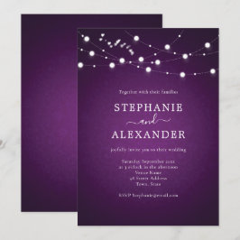 Convite Cordas Elegantes Luzes Corações Casamento Roxo