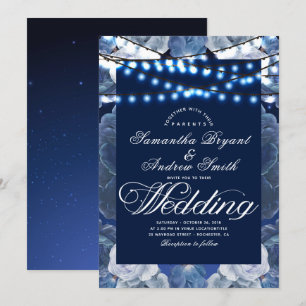 Convite Cordas luminosas Casamento Azul Elegante