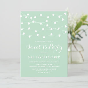 Convite Cordas Whimsical Luzes Mint Green Sweet 16 Party