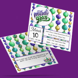Convite Cordões de Contas Coloridas de Mardi Gras