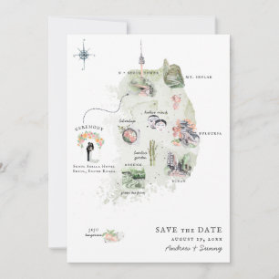 Convite Coreia Mapa do Itinerário do Casamento no Destin