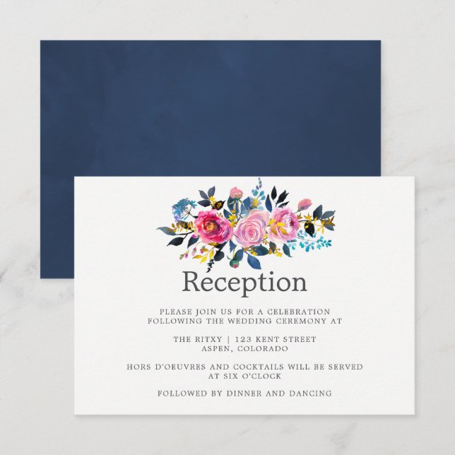 Convite Cores da Moda Recepção de Casamento Floral em Aqua (Frente/Verso)