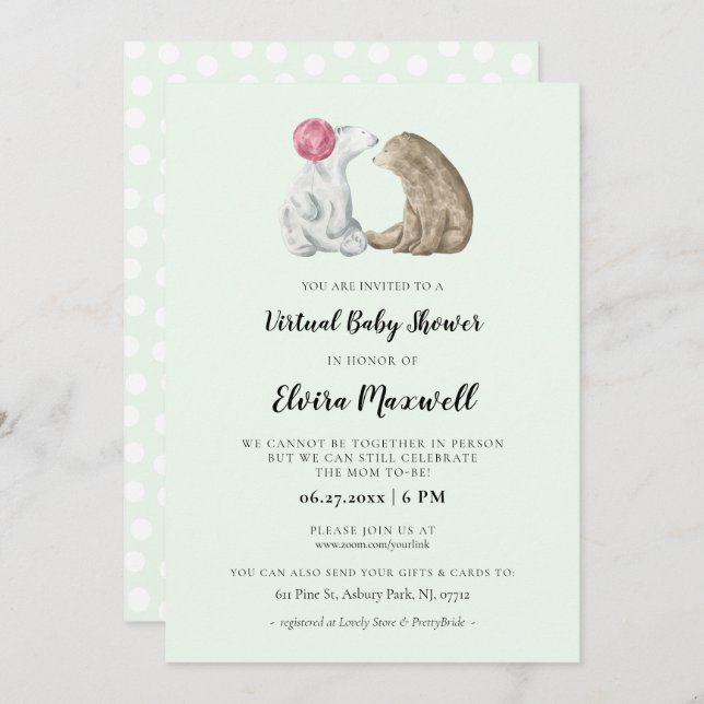 Convite Cores d'água cegas exibem Chá de fraldas virtual (Frente/Verso)