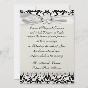 Convite cores damasco intricadas de aves brancas e pretas