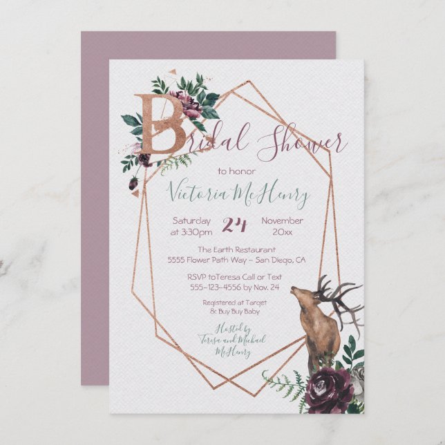 Convite Cores de Água Geométrica do Woodland Russo (Frente/Verso)