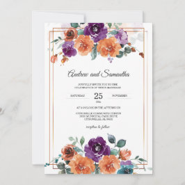 Convite Cores de Casamento Roxo e Laranja Queimada