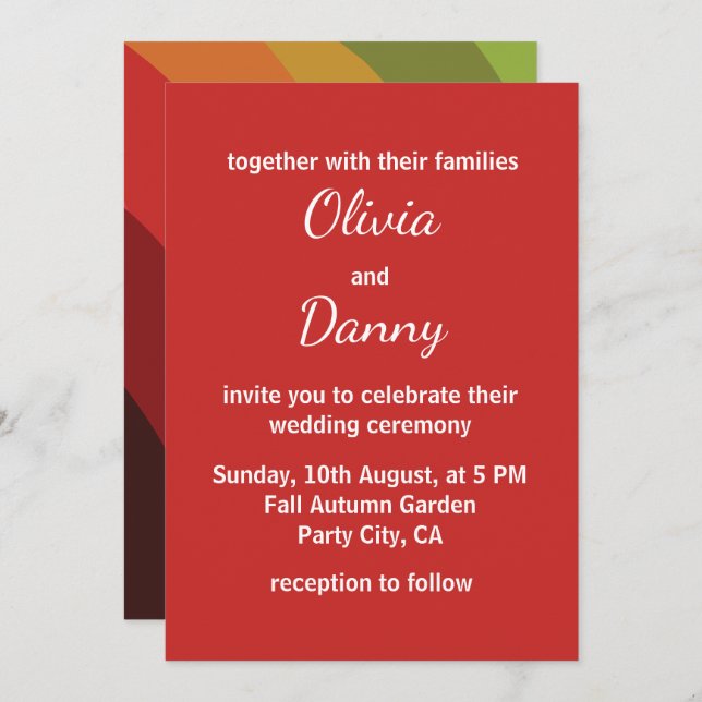 Convite Cores de queda Stripe Casamento outono moderno (Frente/Verso)