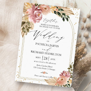 Convite Cores Neutras Chic Boho Floral Casamento