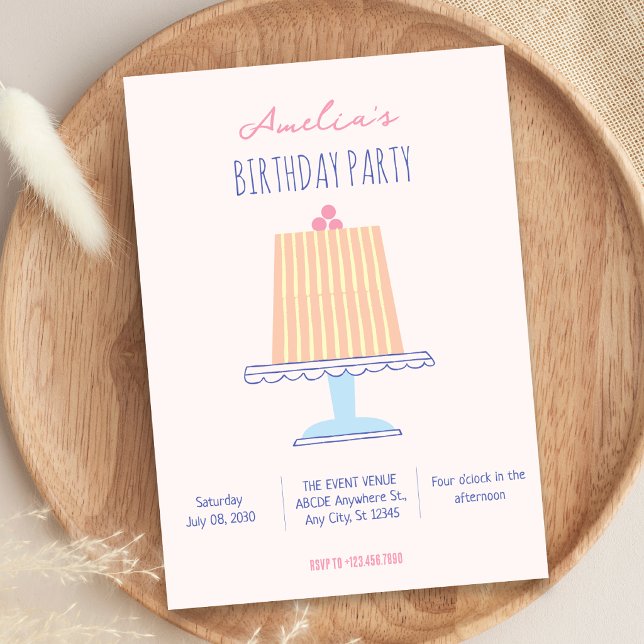 Convite Cores pastéis de bolo de aniversário (Criador carregado)