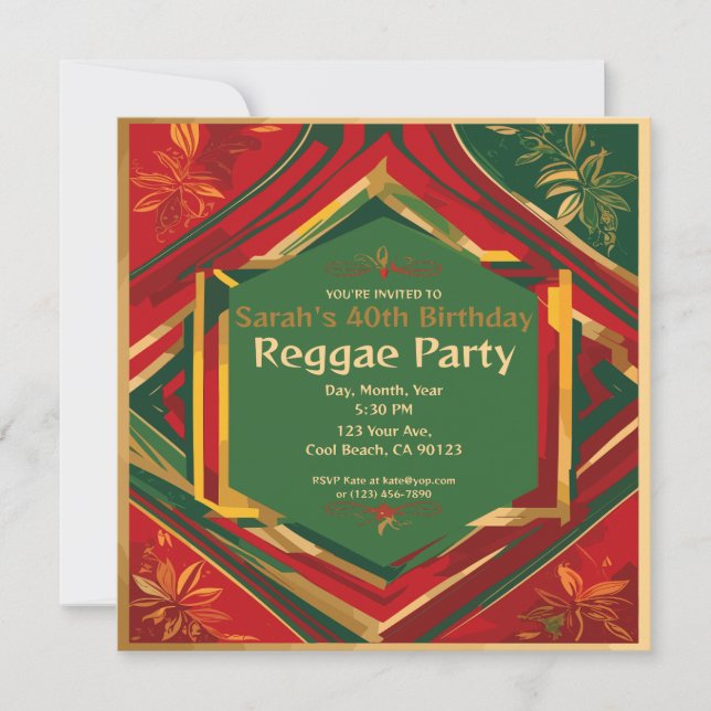 Convite Cores Rasta Floral Festa Reggae Personalizável (Frente)