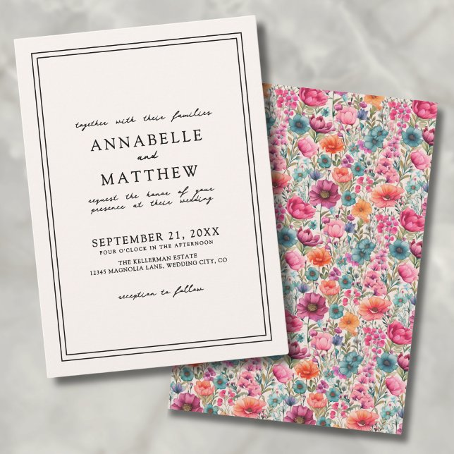 Convite Cores Sunset Botânicas Elegantes Casamento de Flor (Botanical Elegant Sunset Colors Wildflower Wedding Invitation)