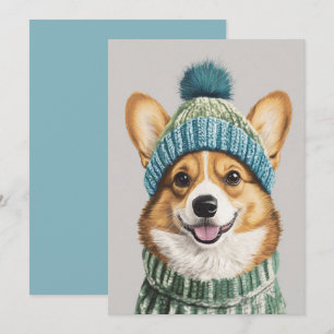 Convite Corgi Aconchegante no Traje de Inverno