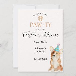 Convite Corgi Birthday Paw-ty
