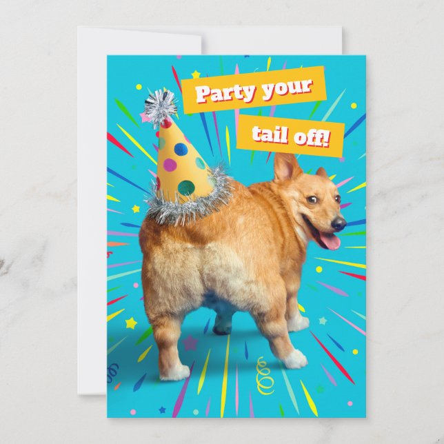Convite Corgi Butt Birthday Hat (Frente)