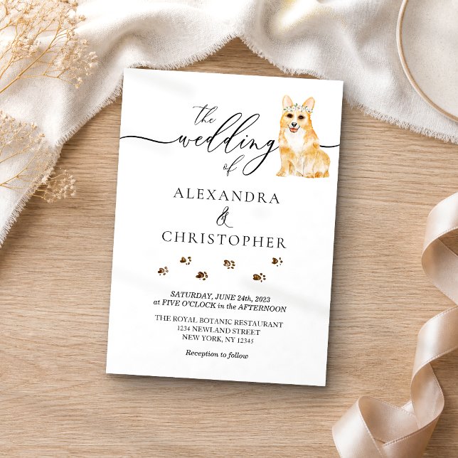 Convite Corgi cachorro cachorrinho Casamento Caligrafia (Criador carregado)