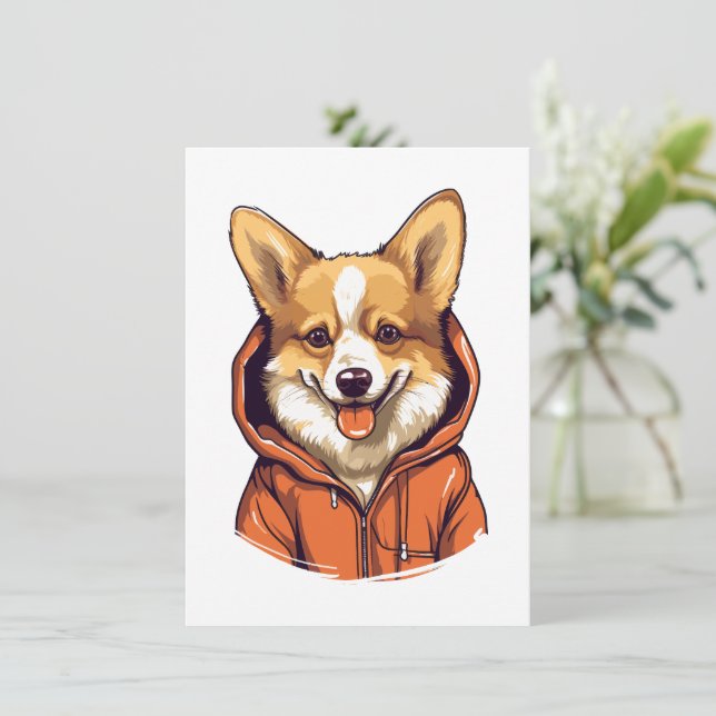 Convite Corgi Engraçado Vestindo Moletom (Em pé/Frente)
