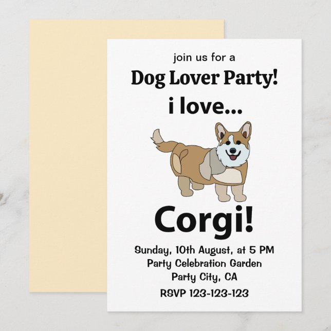 Convite Corgi Eu Amo Corgi  (Frente/Verso)