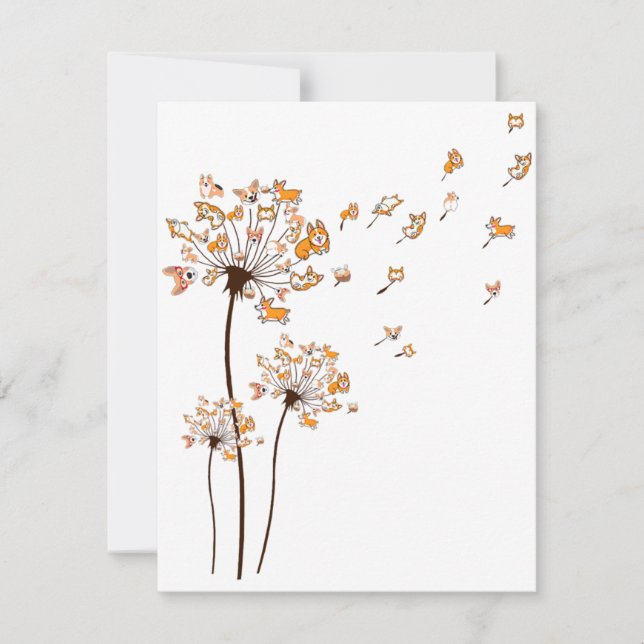 Convite Corgi Flower Fly Dandelion Shirt Cute Dog Lover (Frente)