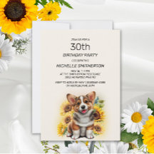 Corgi Fofo Cachorro Girassóis 30º Aniversário