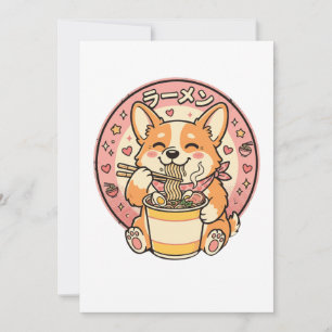 Convite Corgi Fofo Comendo Ramen Kawaii Macarrão Japonês
