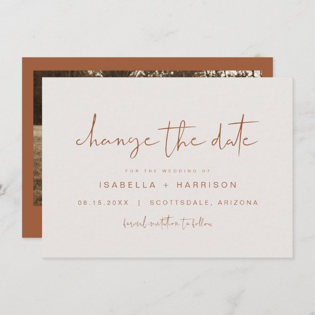 Convite CORIANDER Bohemian Terracotta Altera a Data (Frente/Verso)